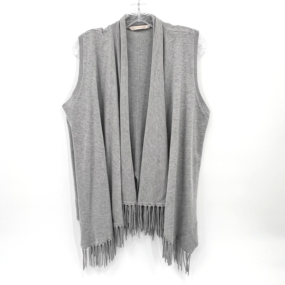 SOFT SURROUNDINGS Women's Size S* Gray Sleeveless Fringe-Hem Open-Front Cardigan